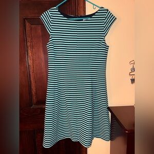 EUC Lilly Pulitzer L Large Striped Fit-and-Flare Dress Teal Aqua Navy Thick
